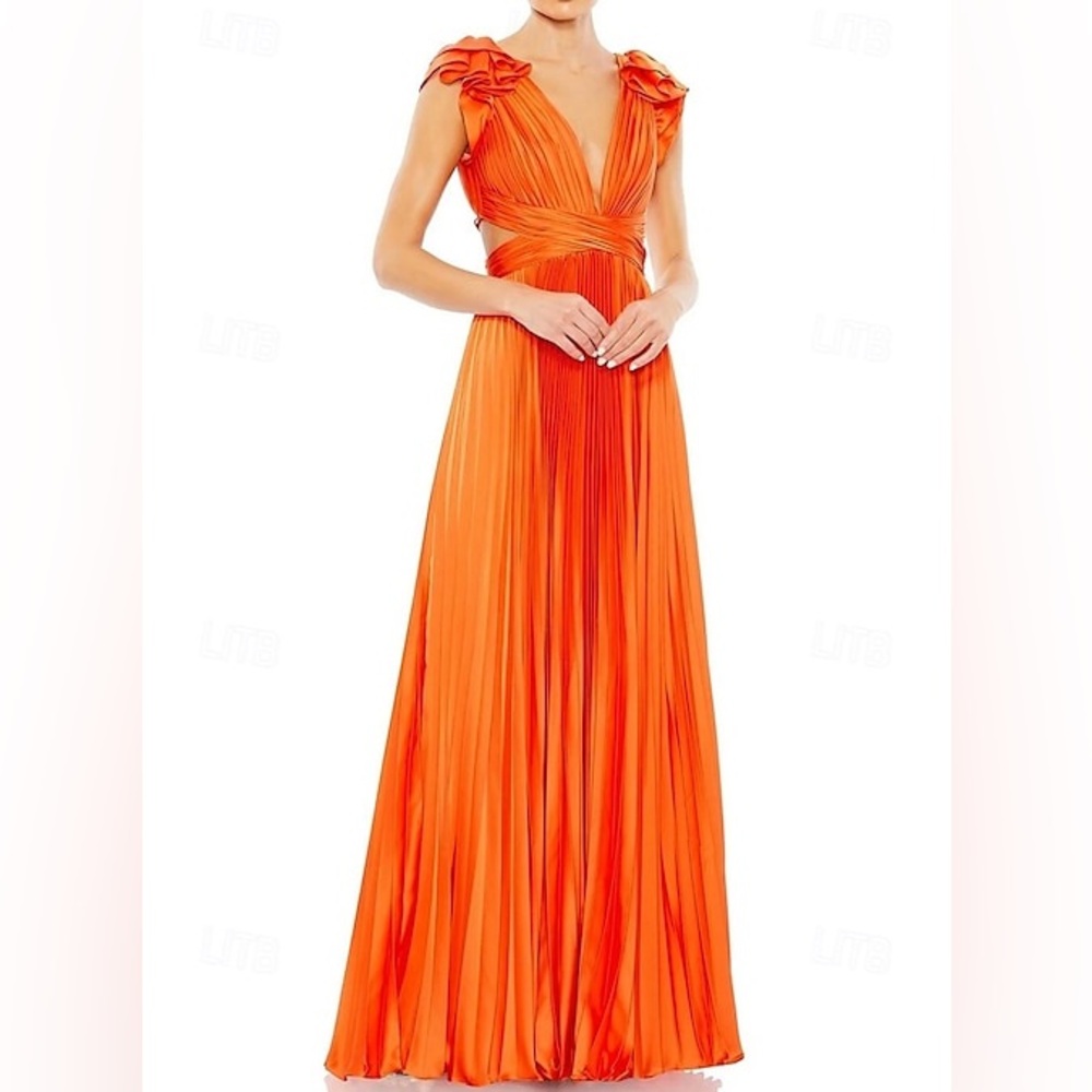 Ieena for Mac Duggal Orange Pleated Maxi Dress